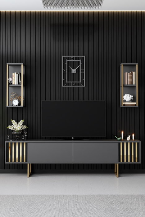 Hanah Home Mueble de TV Moderno Salón Antracita y Negro 180cm